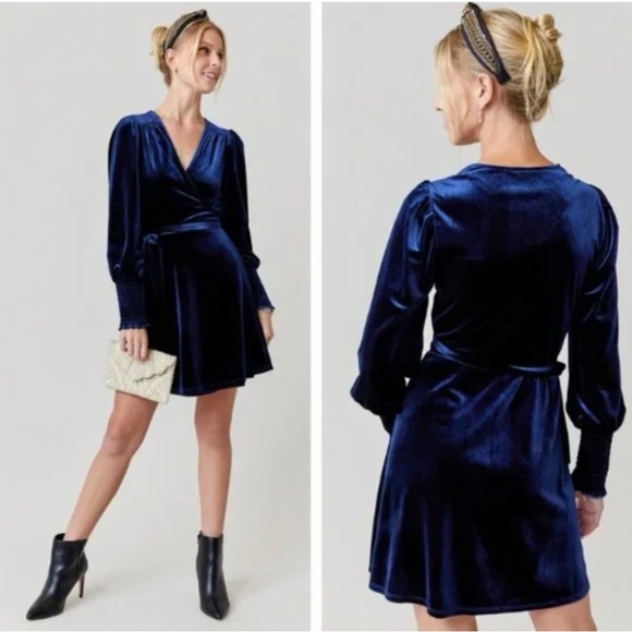 Francesca's Collections Dresses & Skirts - Francesca's Erin Velvet Wrap Mini Dress Blue. Large